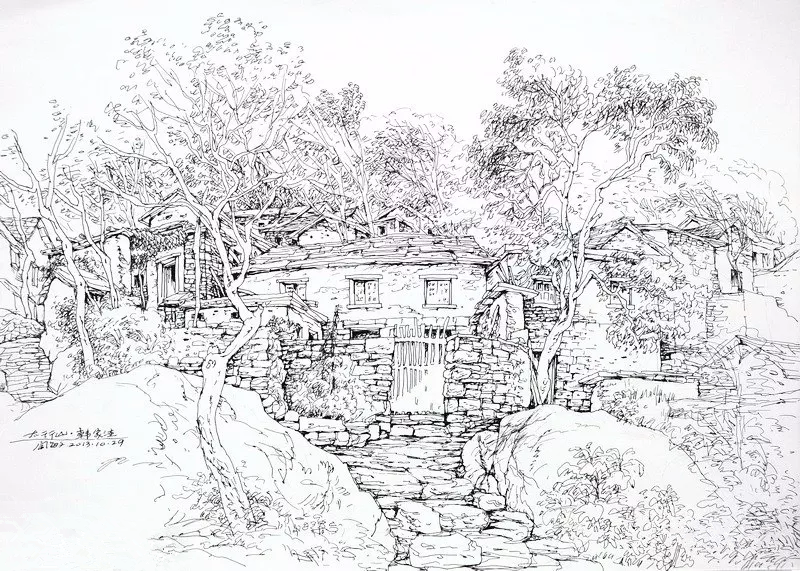 阎敏速写山水画作品欣赏