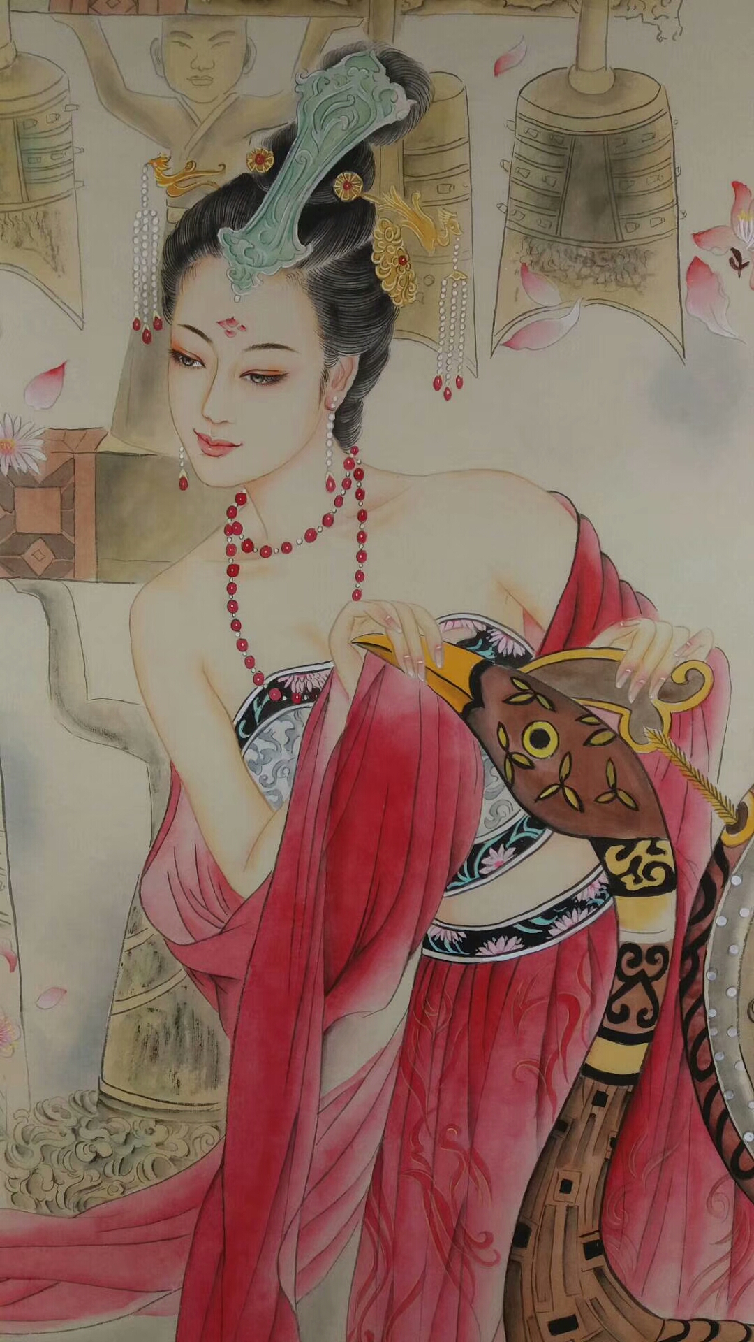 韩梅日记:人物工笔画《古典美女图》,红衣