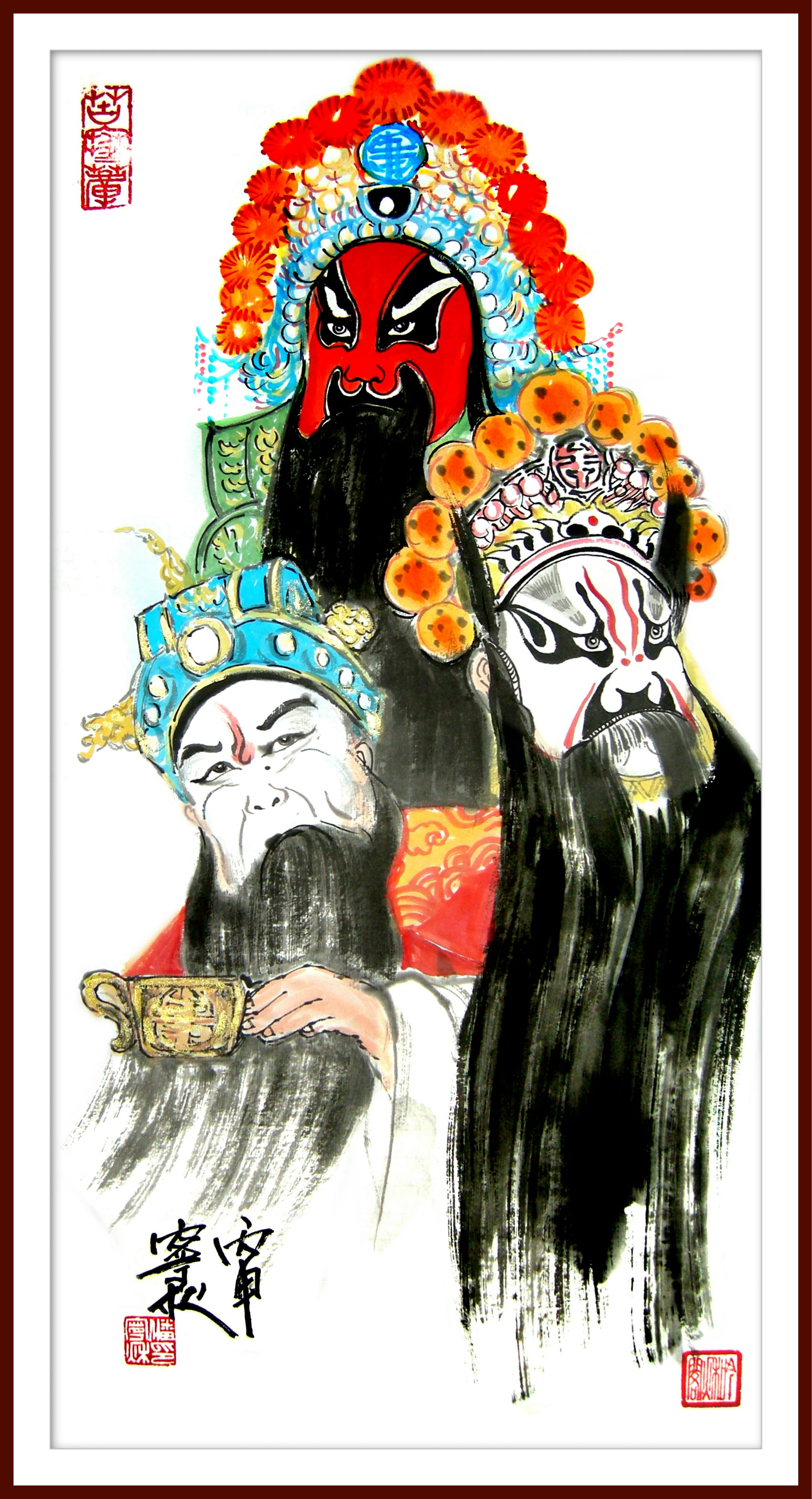 潘宁秋日记:国画《脸谱》四尺四开69c