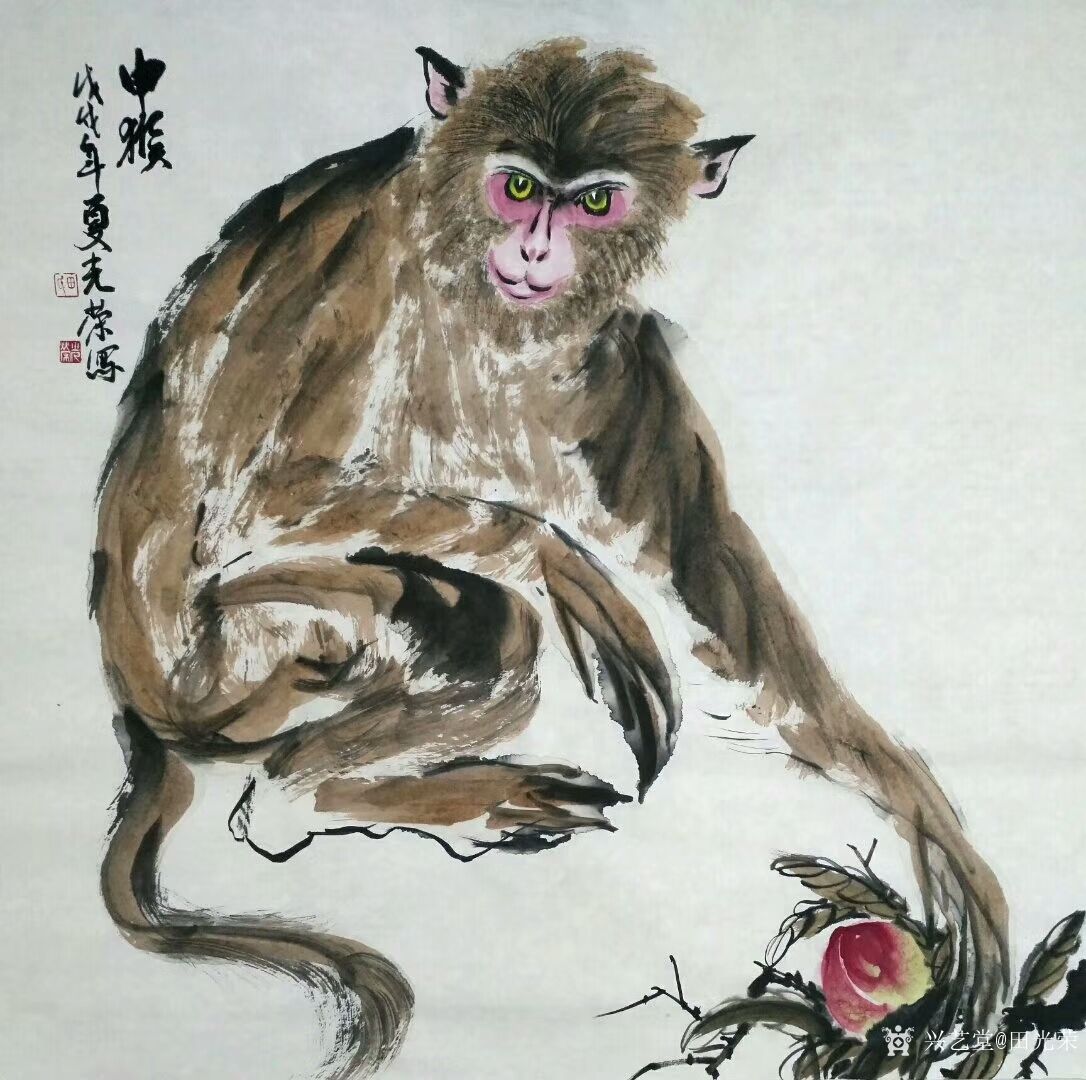 艺术家田光荣日记:国画四尺斗方《申猴》上午别人的订单猴子又被抢,补