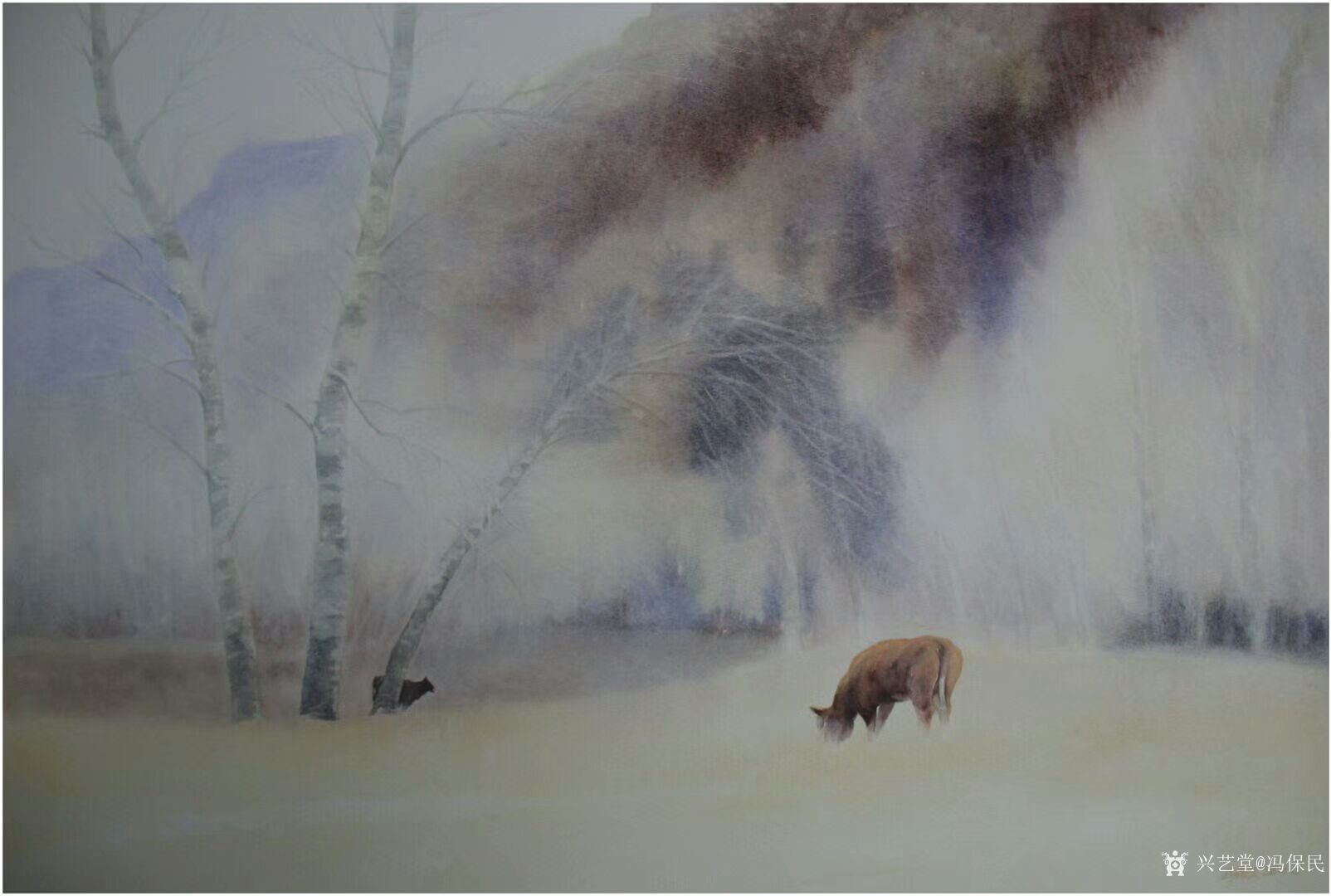 冯保民日记-水粉画《瑟瑟晨冬》《冬语》.在山中,在林间,在心头.