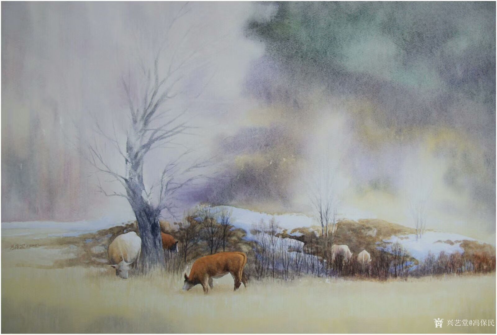 冯保民日记-水粉画《瑟瑟晨冬》《冬语》.在山中,在林间,在心头.