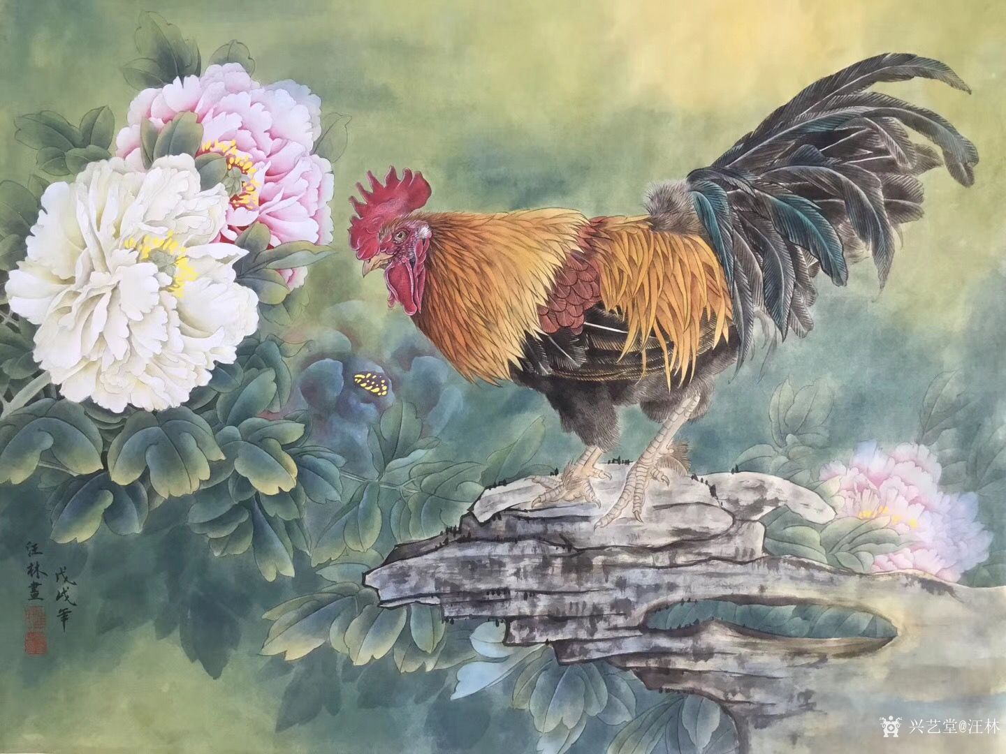 汪林日记:完成作品《富贵大吉》尺寸75x60cm《事事大吉》尺寸50_兴艺