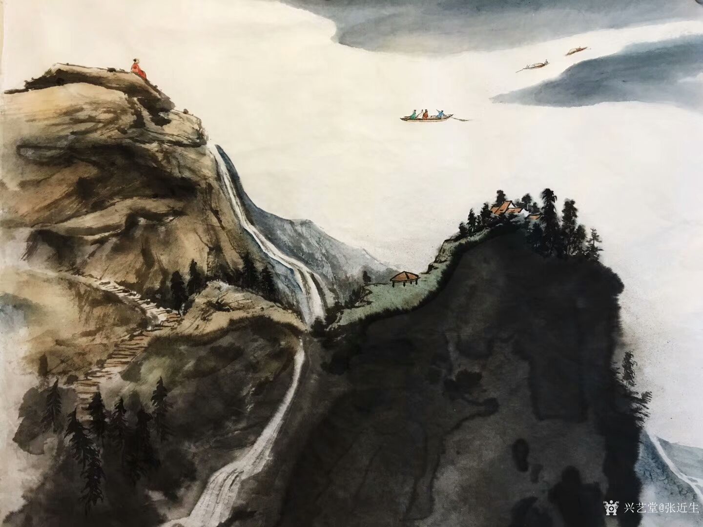 张近生日记-《春云晓霭 》一一最新原创泼墨彩色国画山水画,尺寸139