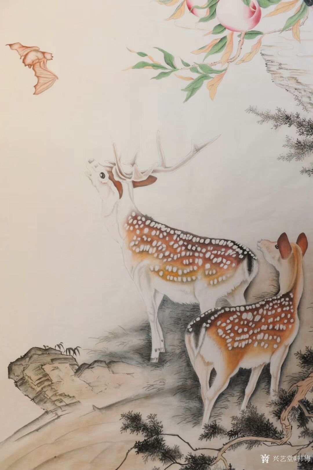 韩梅日记:新作工笔画梅花鹿《福禄寿喜图》