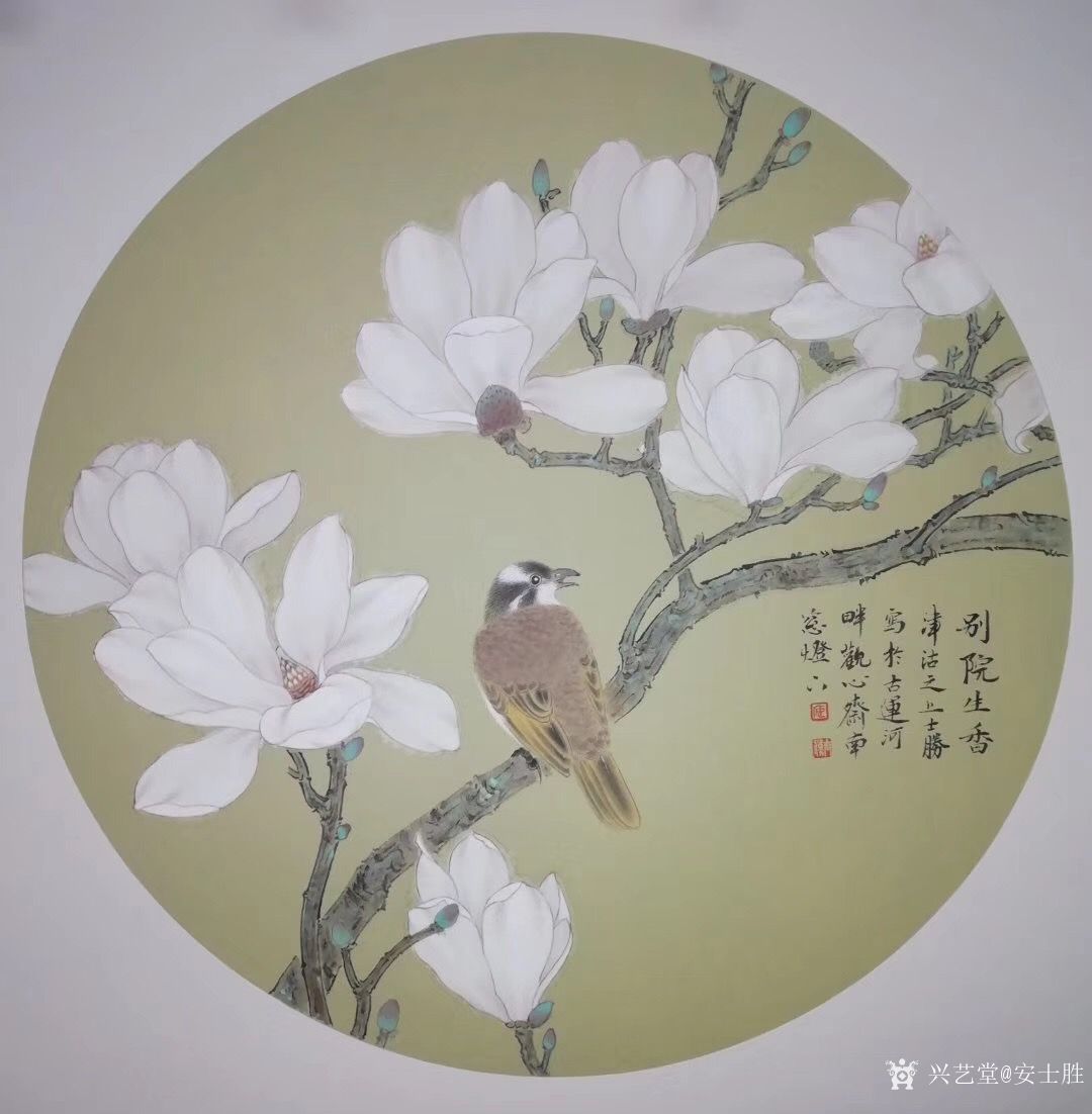 安士胜日记-国画工笔花鸟画《别院生香》, 《清风絮语》,尺寸四尺斗方