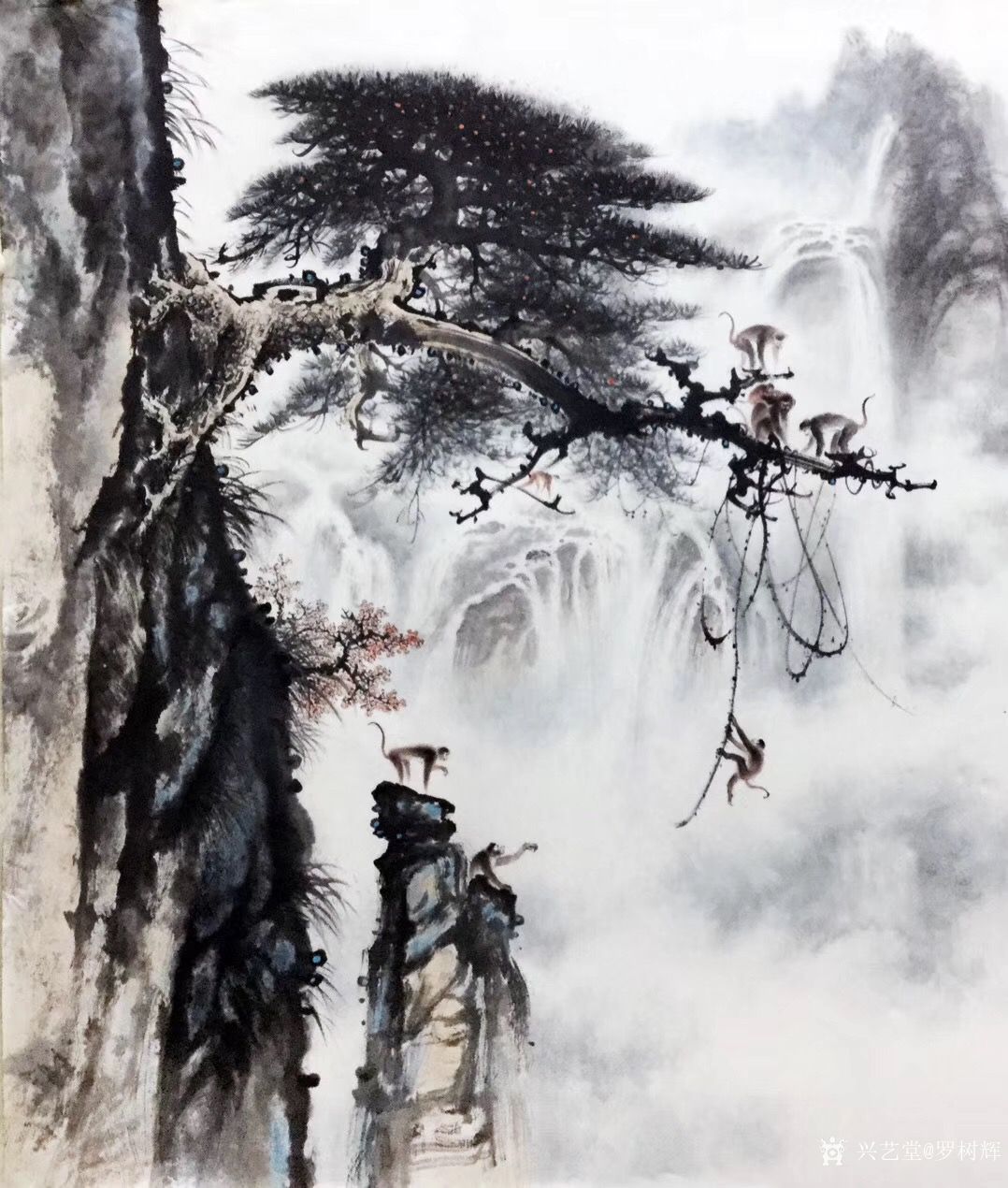 罗树辉日记:国画松树《空谷猿鸣》,尺寸六尺