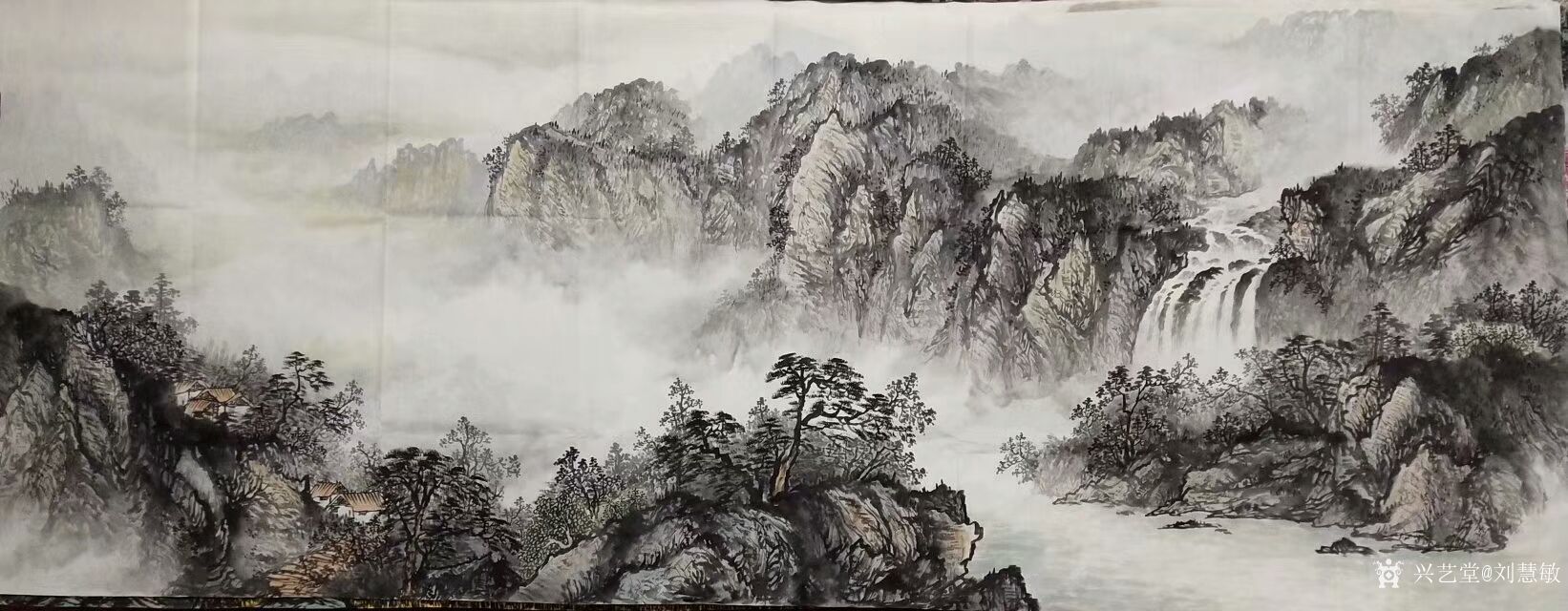 刘慧敏-国画山水画《源远流长》系列作品六幅,淡彩