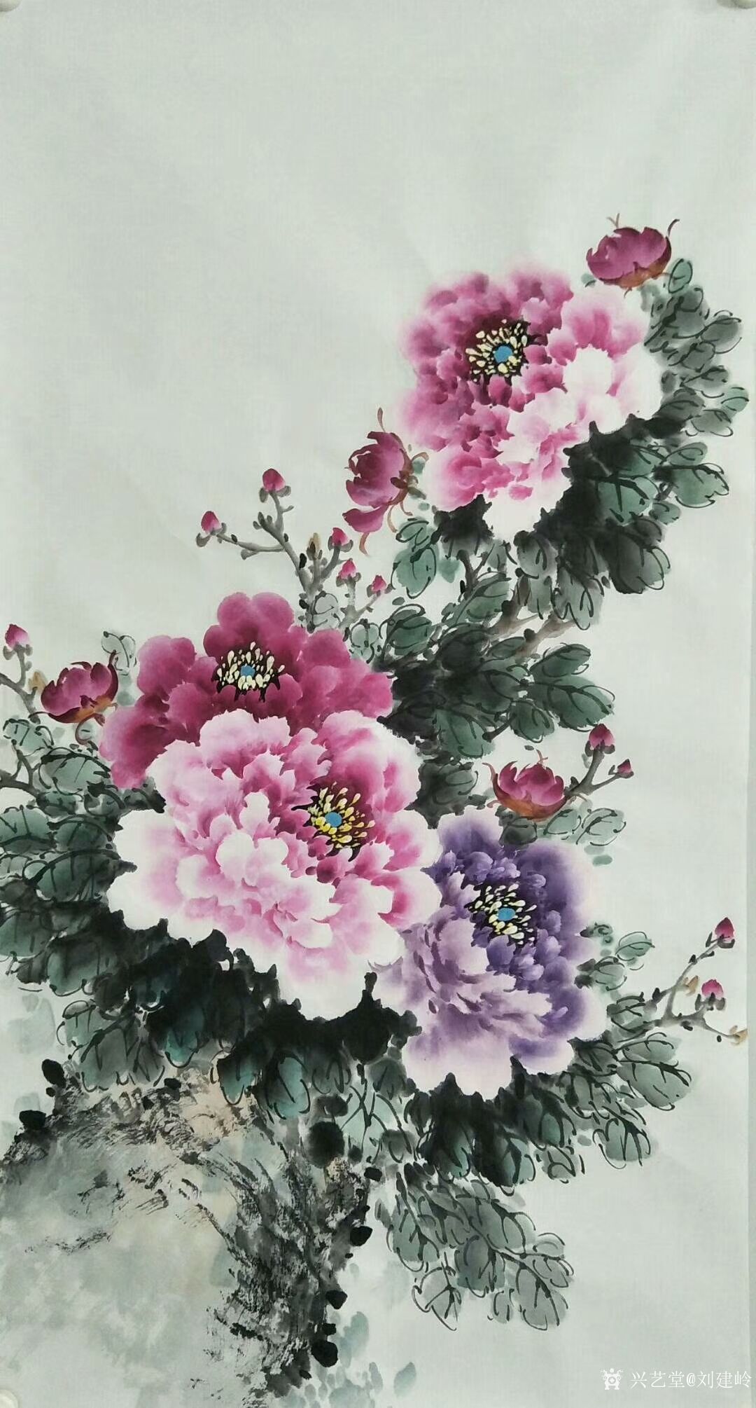 艺术家刘建岭日记:花鸟画国画牡丹系列作品《美丽双滦》《紫气东来》