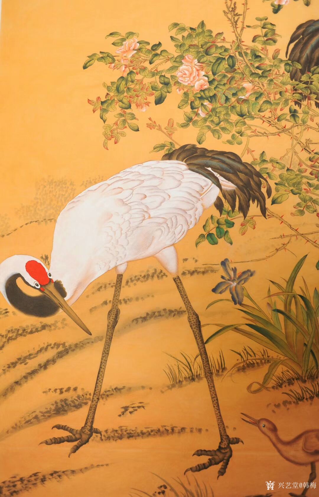 韩梅日记-国画花鸟仿古工笔画《鹤寿图》,尺寸四尺竖幅68x138cm,附