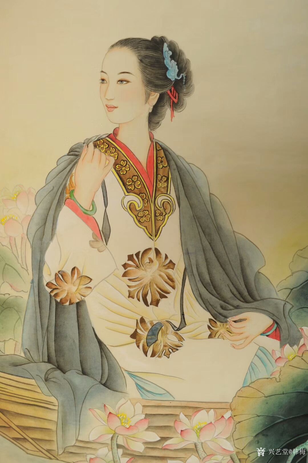 韩梅-国画人物工笔画《才女李清照》,尺寸四尺竖