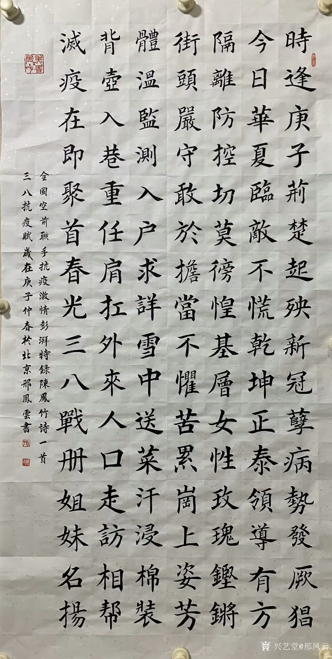 邢凤云日记-楷书书法作品《三八抗疫赋》正文内容"时逄庚子荆楚起殃