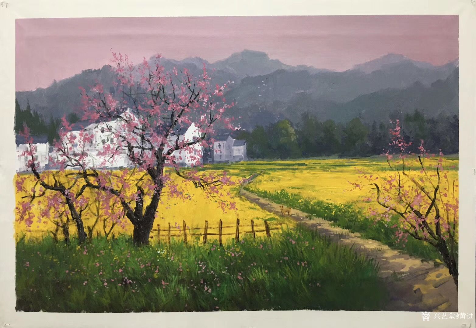 黄进日记-油画新作《春花烂漫时,描绘春天野外成片成片金黄的油菜花