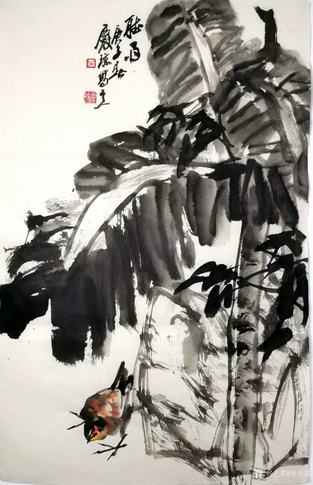 甘庆琼日记:国画花鸟芭蕉系列作品《映窗叶叶