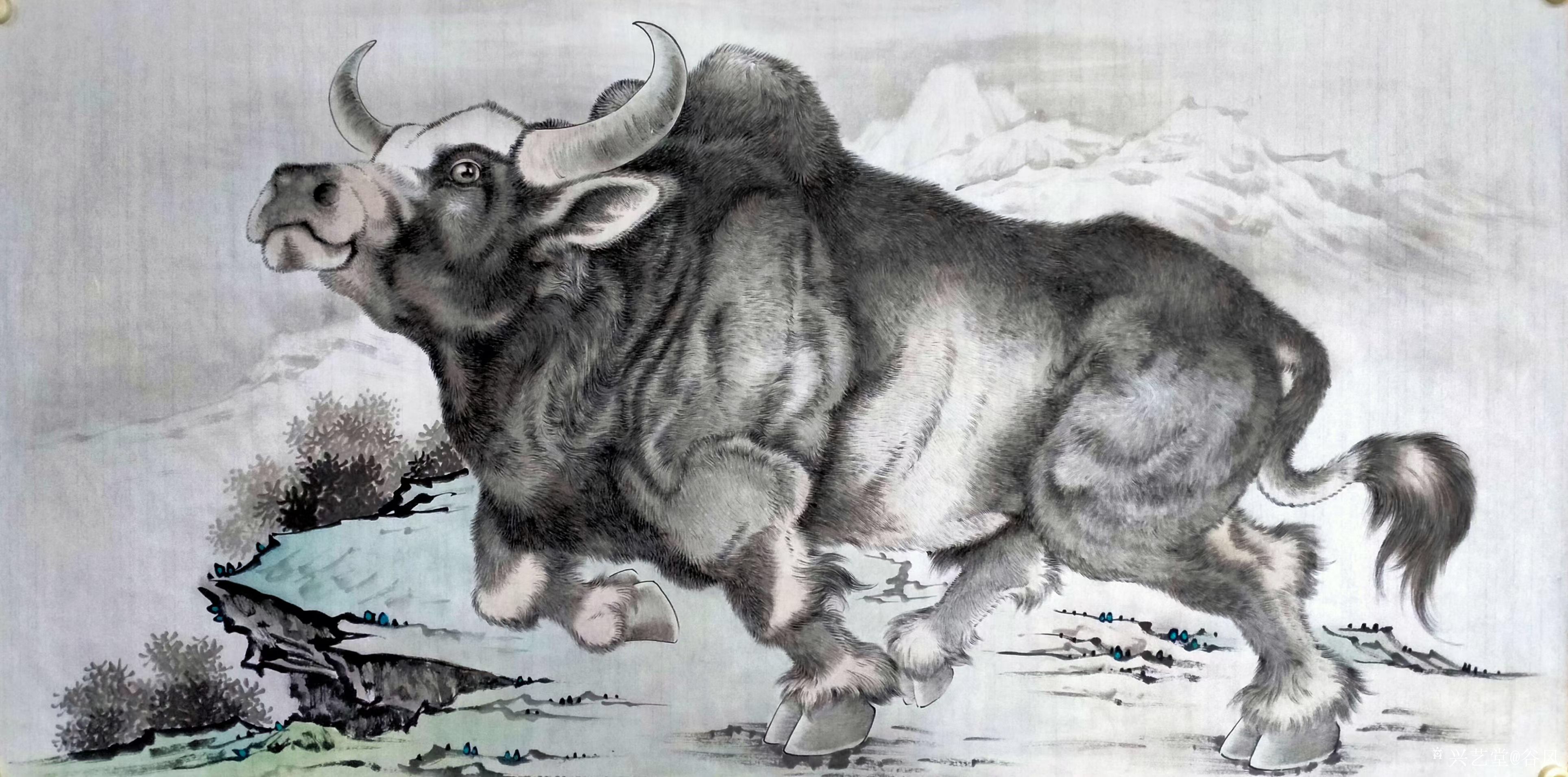 谷风日记-牛年画牛,国画动物画《牛气冲天》《牛转乾坤》,作品尺寸四