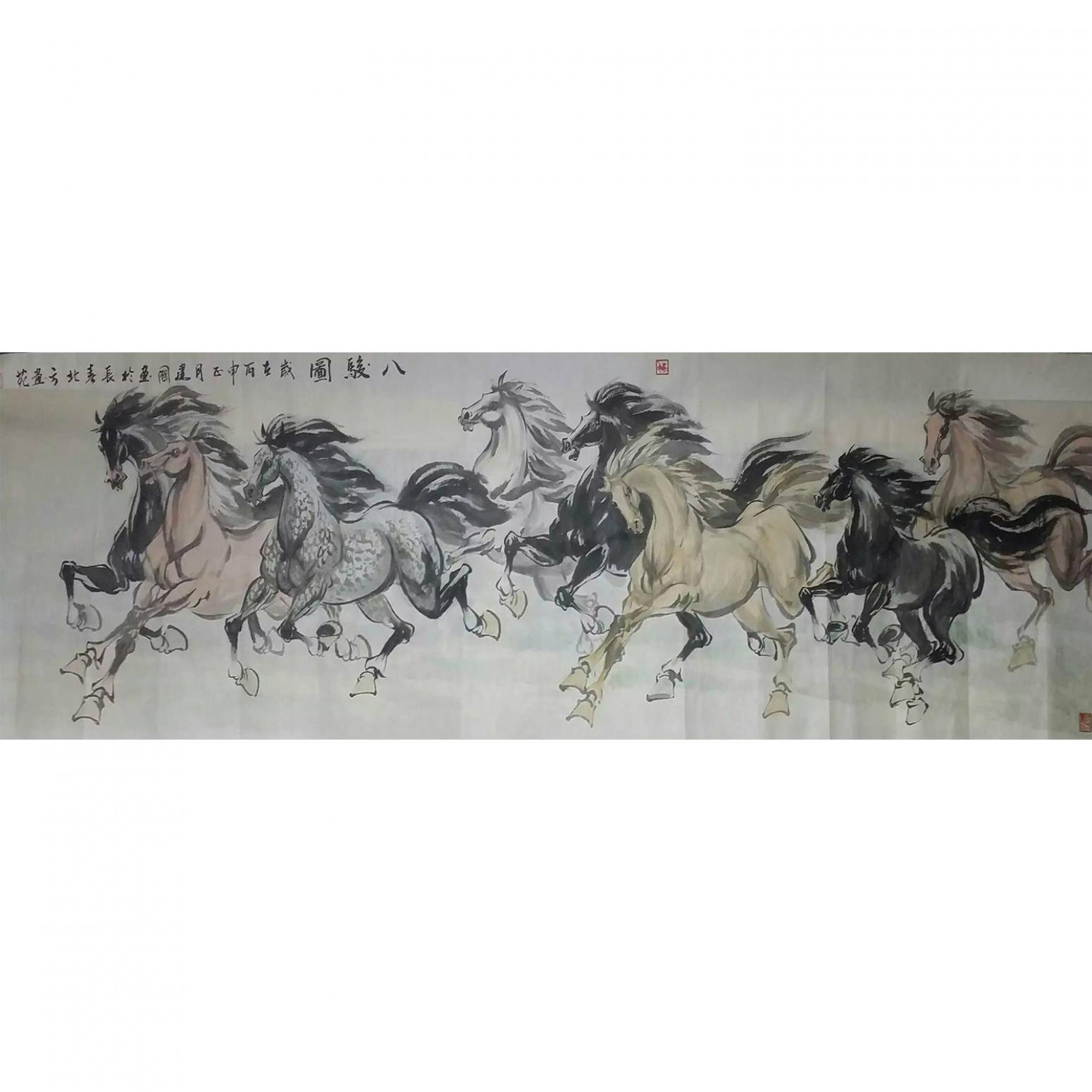 刘建国国画作品八骏图作者刘建国