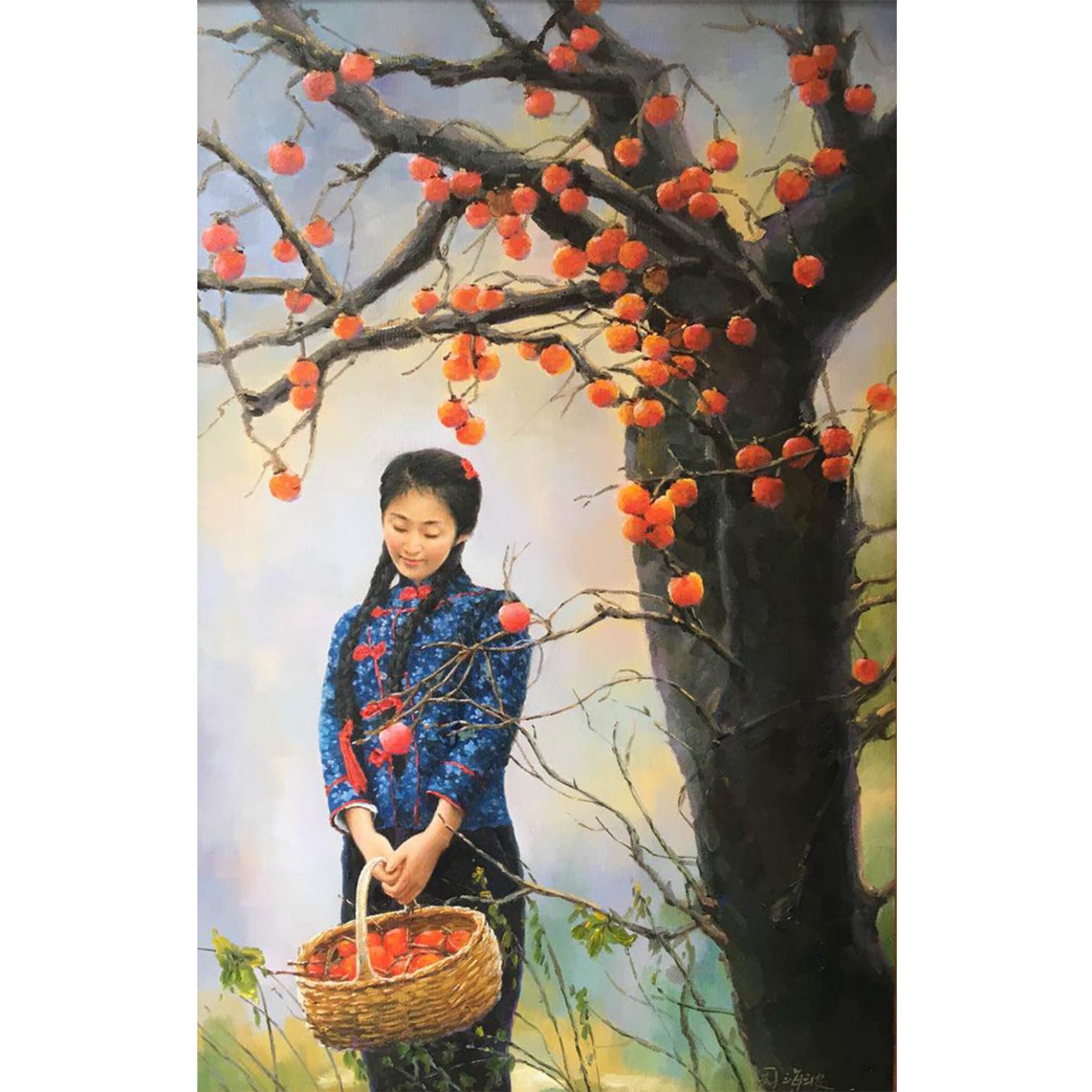 周海波油画作品柿子红了作者周海波