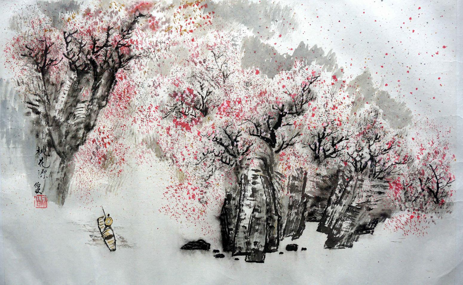 杨柏欣国画作品桃花源作者杨柏欣