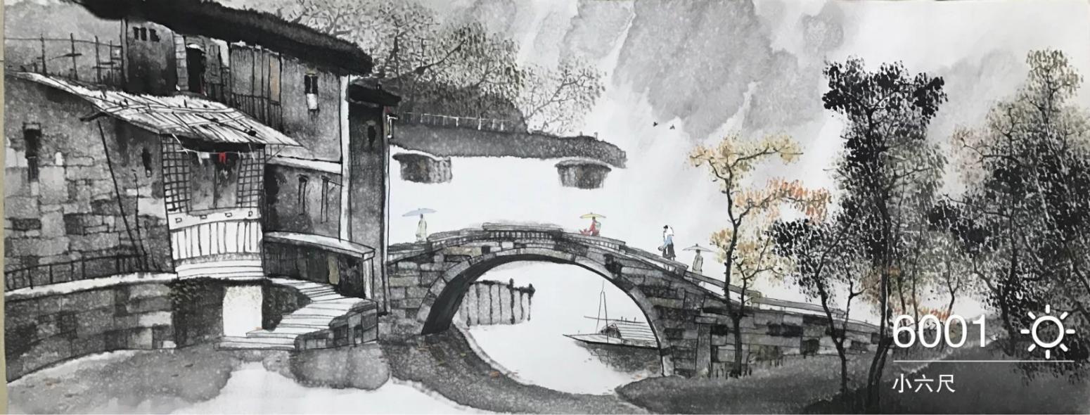 刘慧敏国画作品《水乡古镇》