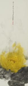 艺术品图片：艺术家逸品莲堂-卢梦阳国画作品名称《净土之黄冠》价格12000.00 元