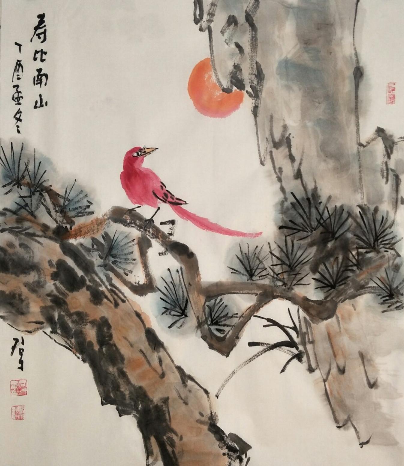 田君才国画作品《寿比南山》