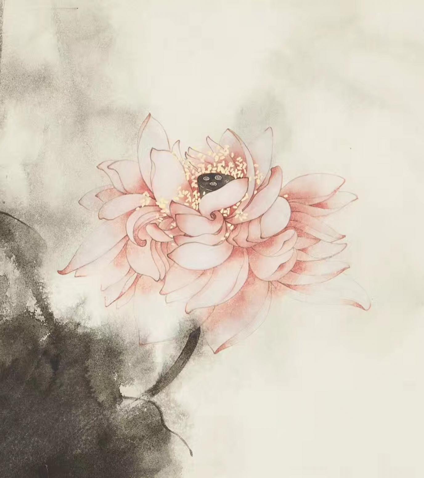 逸品莲堂-卢梦阳国画作品《荷荷美美》