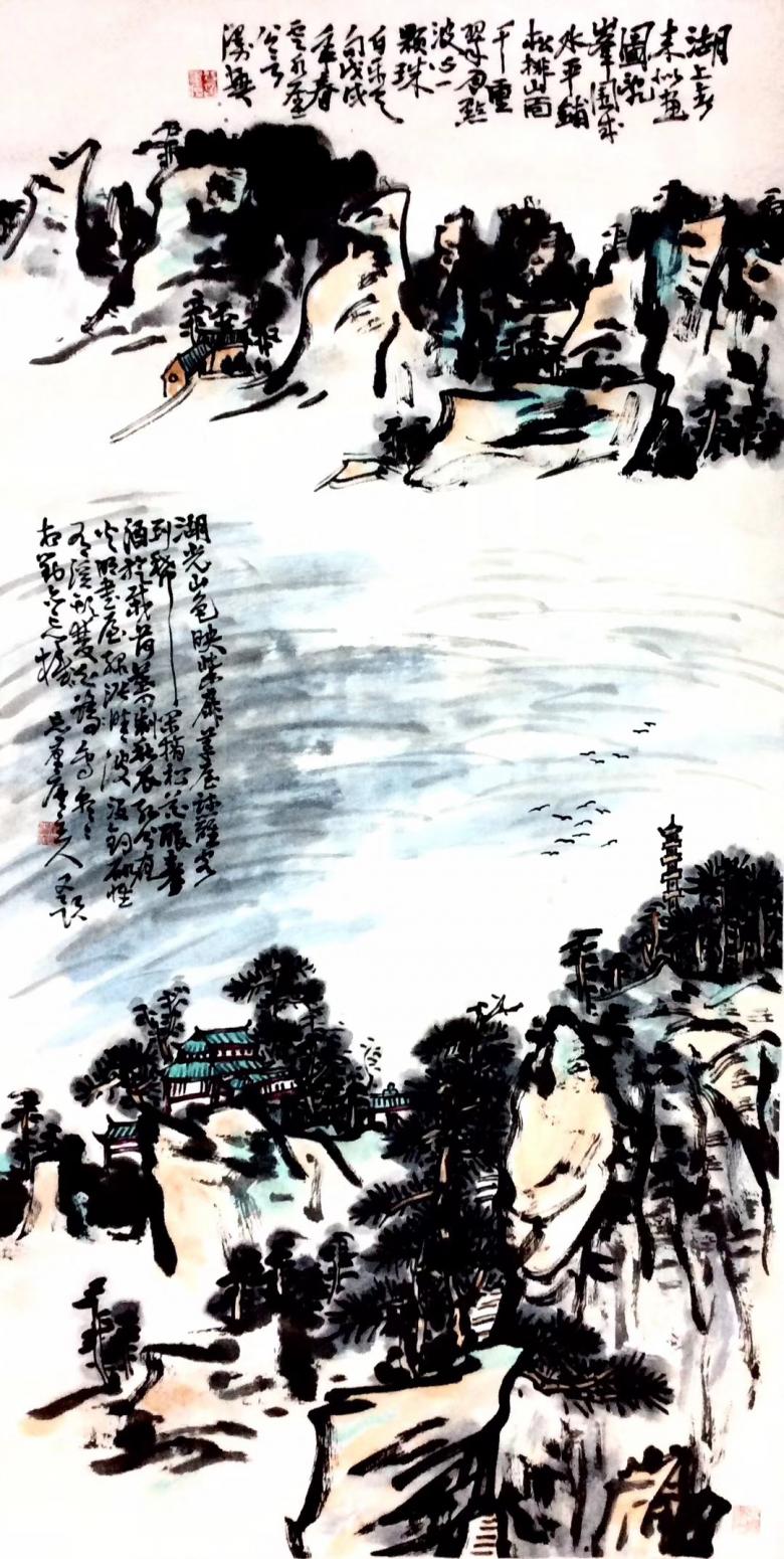 龚光万国画作品春题湖上