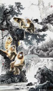 艺术品图片：艺术家石川国画作品名称《猴-秦岭深处》议价