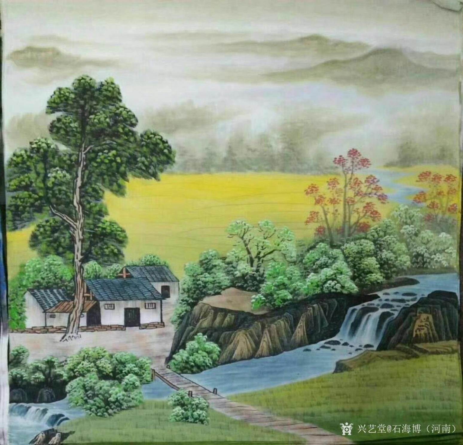 石海博国画作品《田园山水》