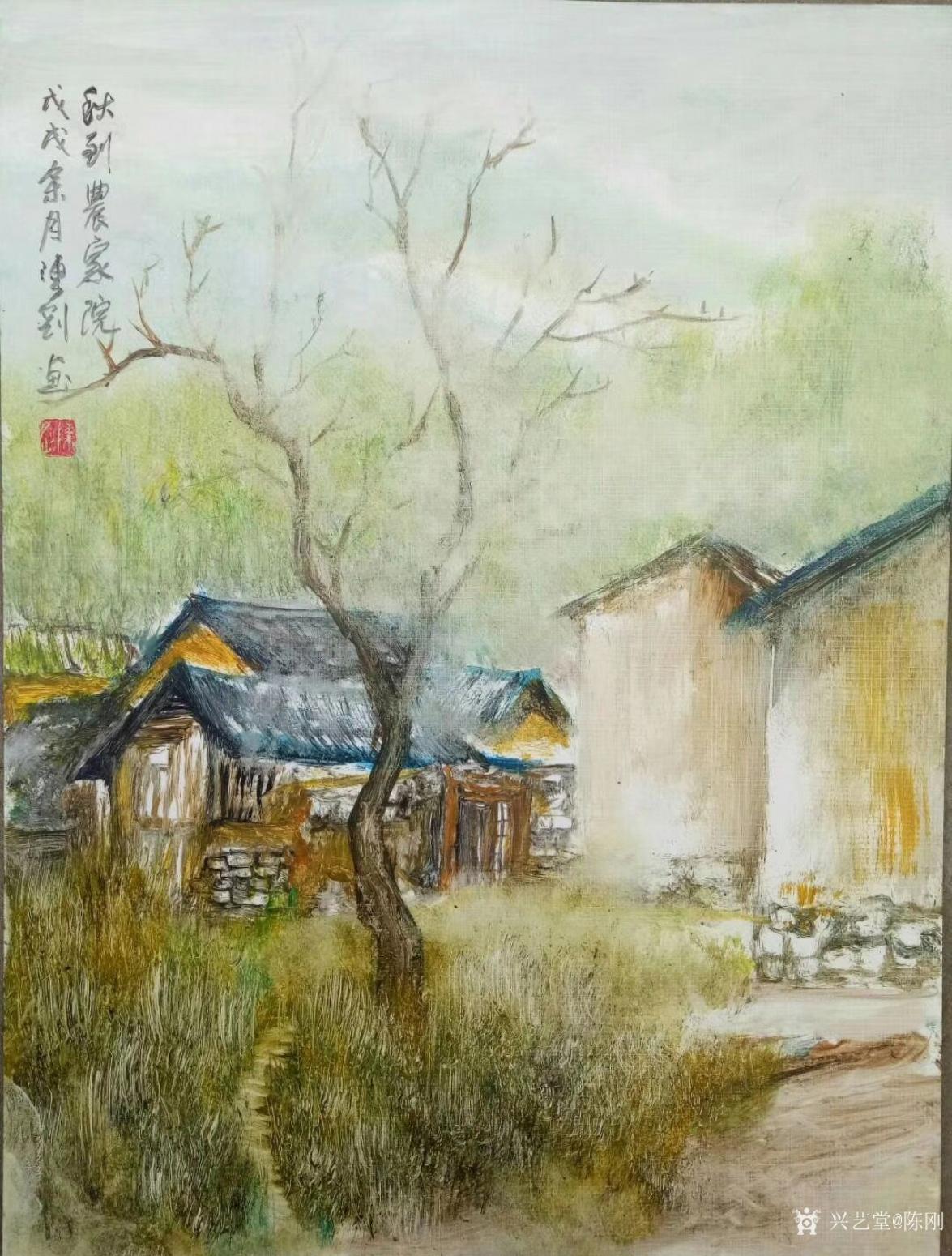陈刚国画作品《秋到农家院》