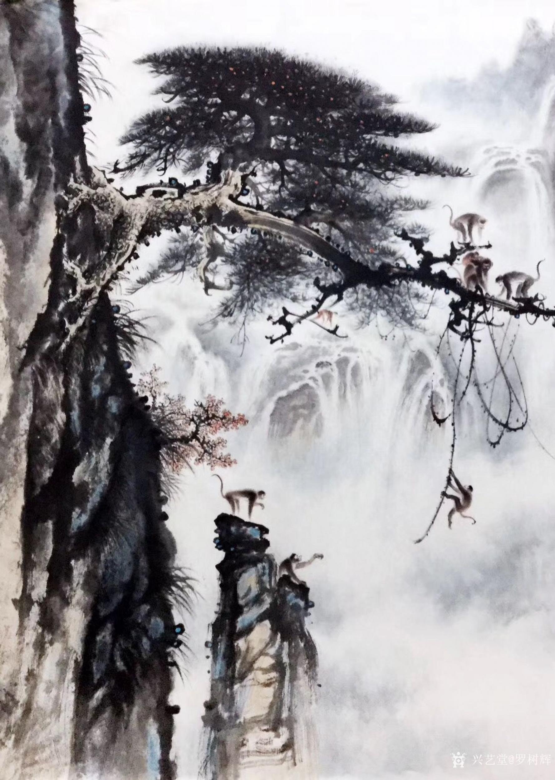 罗树辉日志-国画松树《空谷猿鸣》,尺寸六尺斗方98x98cm,戊戍秋月作于