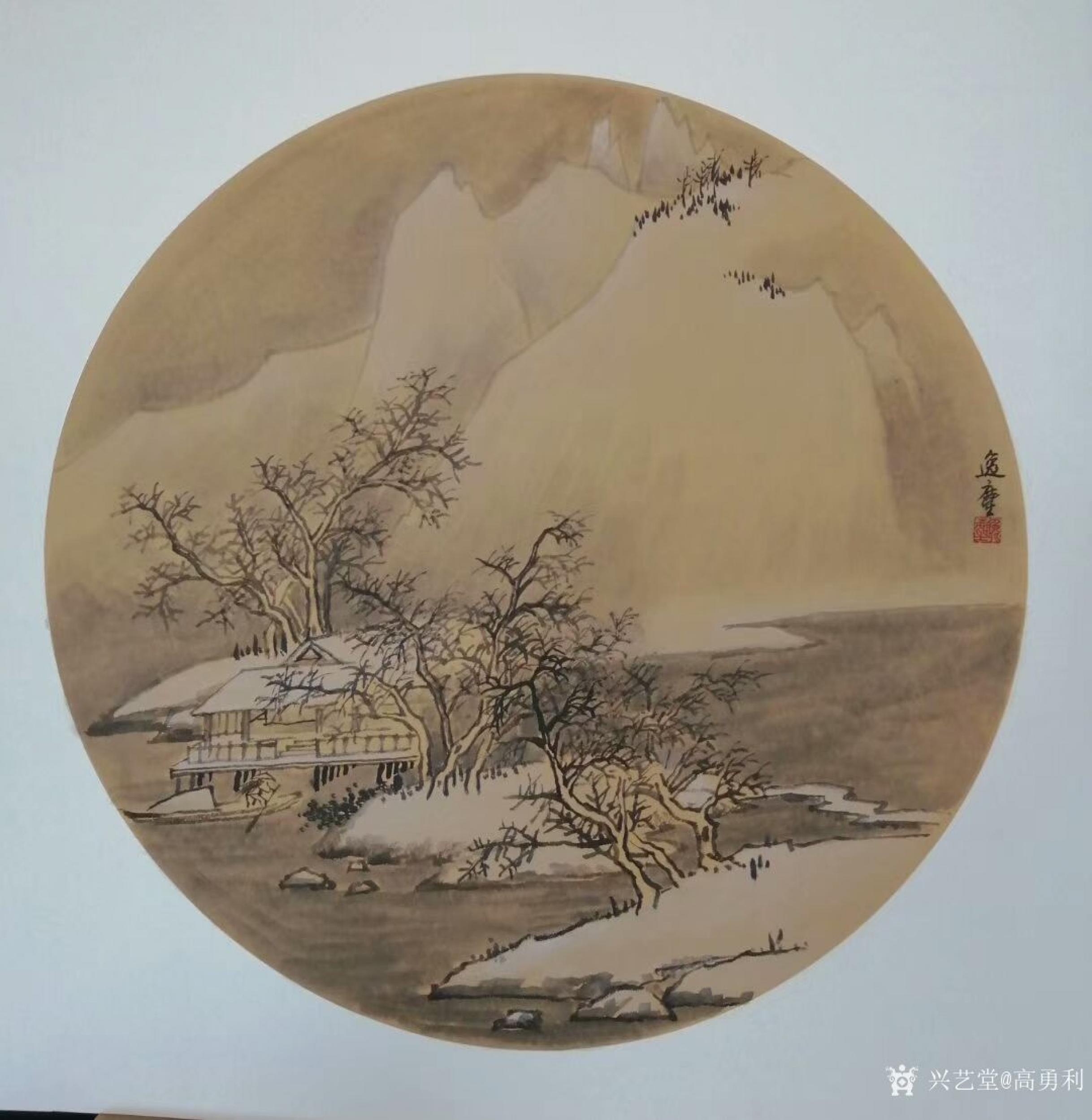 高勇利日志-国画山水画《仿古山水》系列作品4幅,材质:圆光卡纸,尺寸