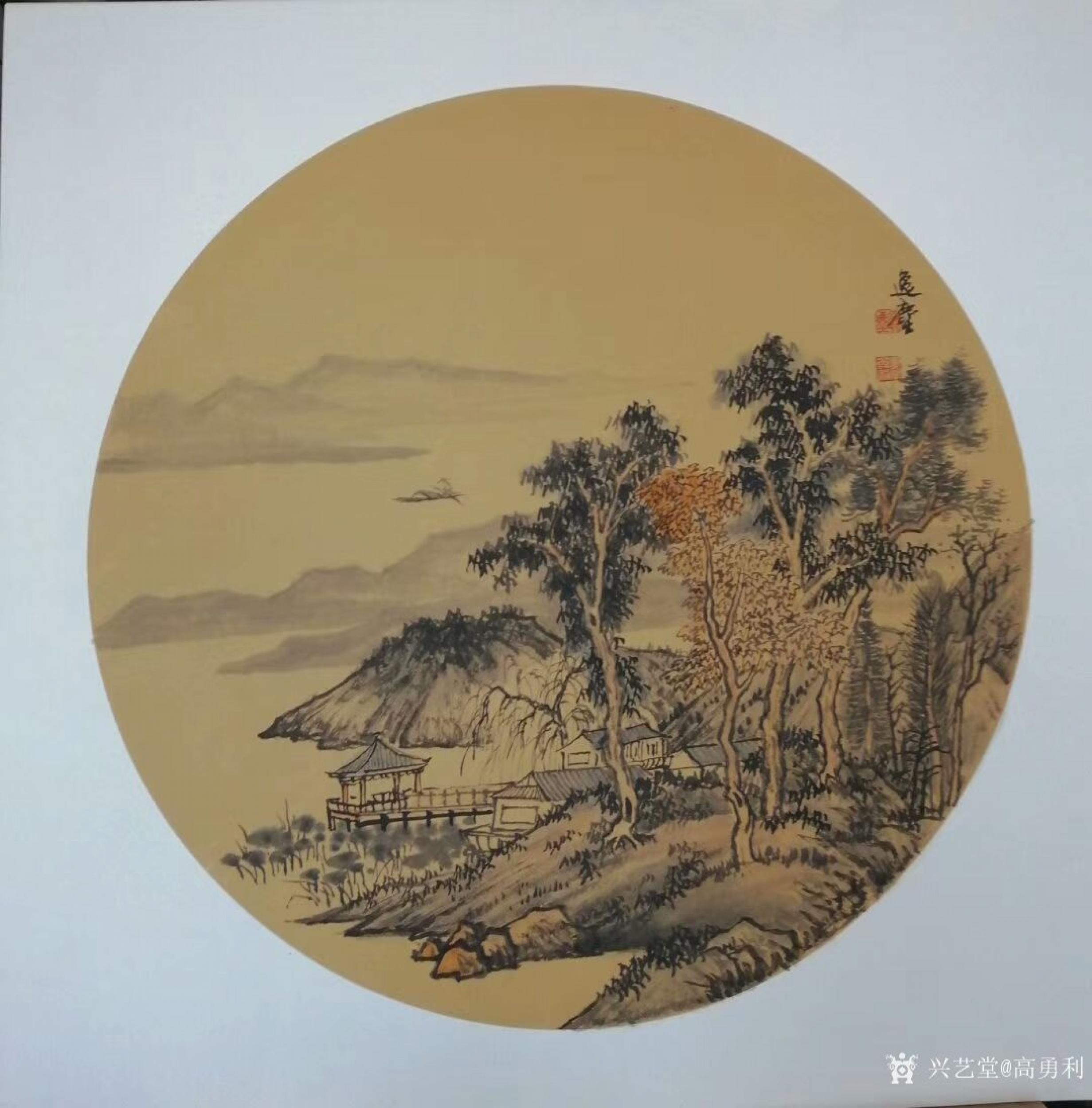 高勇利日志-国画山水画《仿古山水》系列作品4幅,材质:圆光卡纸,尺寸
