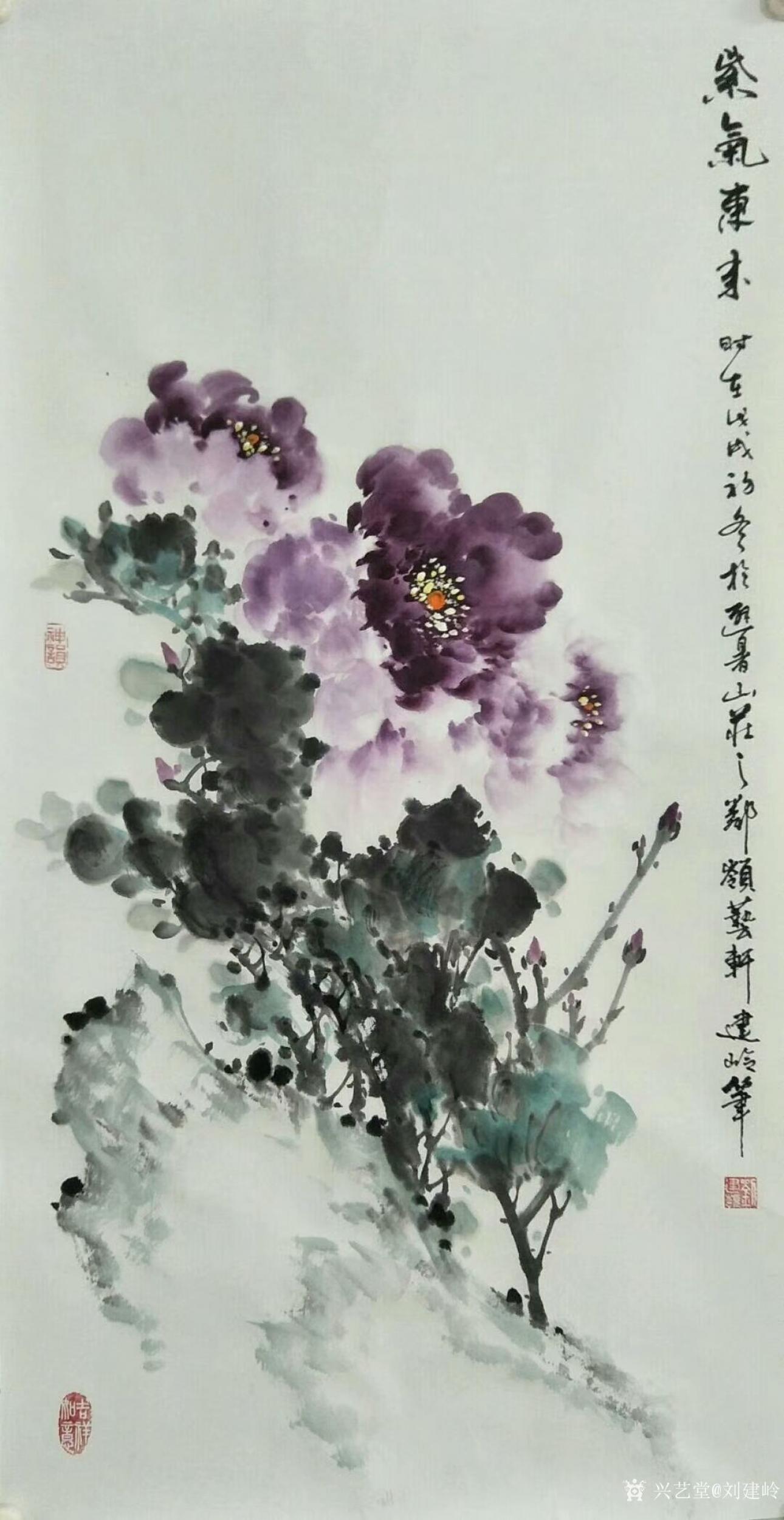 刘建岭日志-花鸟画国画牡丹系列作品《美丽双滦》《紫气东来》,尺寸三