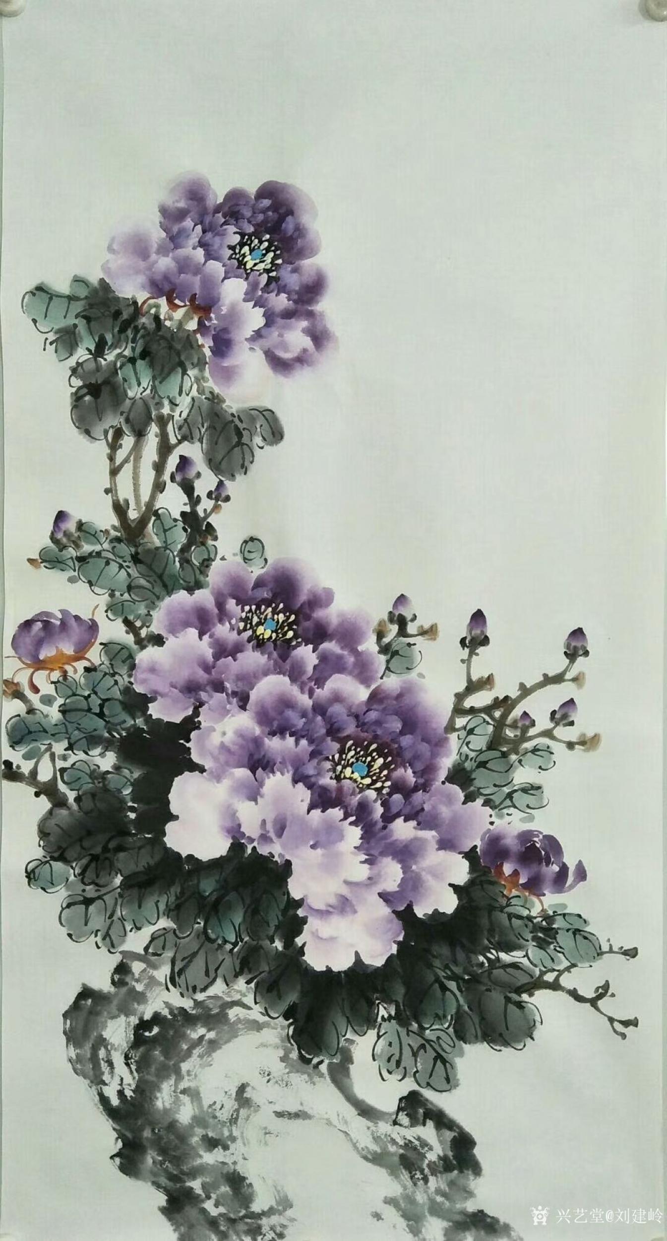 刘建岭日志-花鸟画国画牡丹系列作品《美丽双滦》《紫气东来》,尺寸三