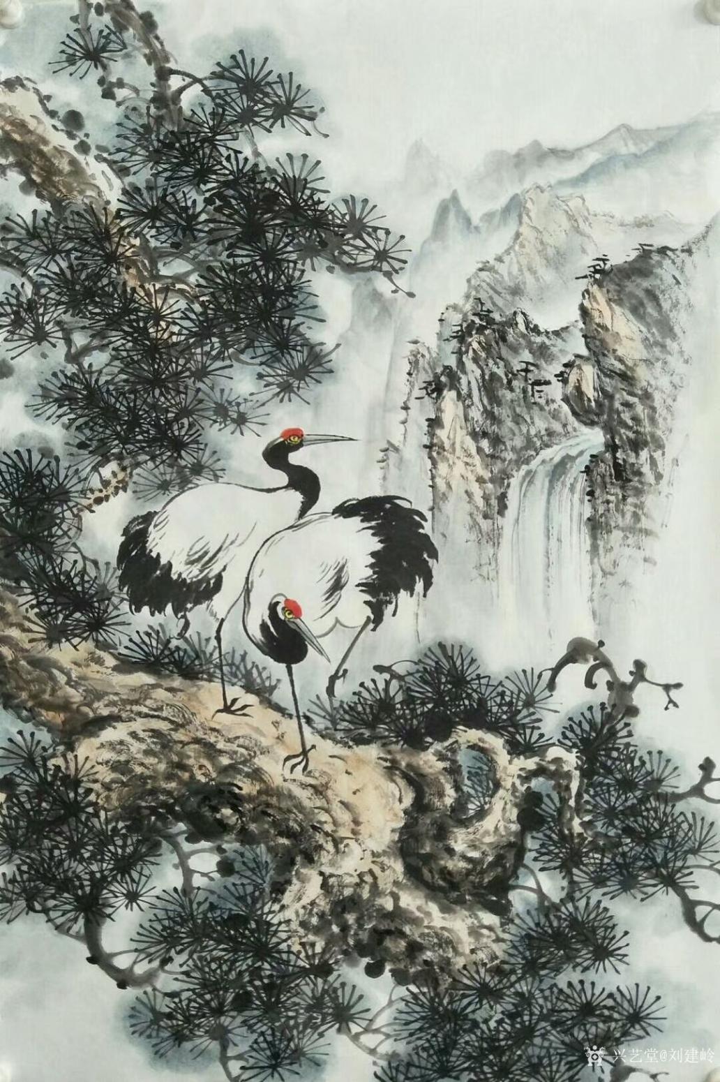 刘建岭国画作品松龄鹤寿