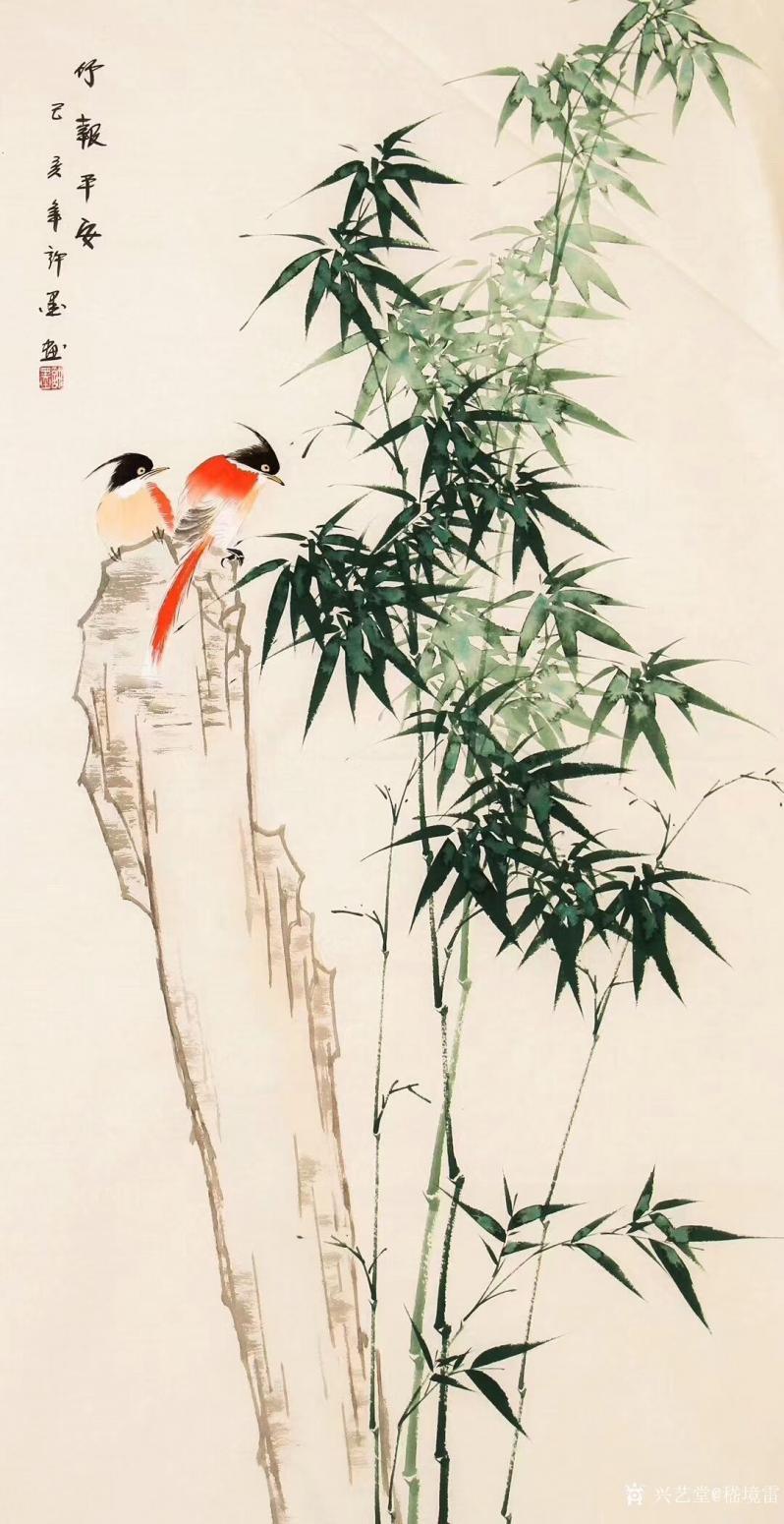 嵇境雷国画作品《竹报平安-作者许墨》