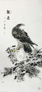 艺术品图片：艺术家袁峰国画作品名称《鹰-观远》价格40000.00 元