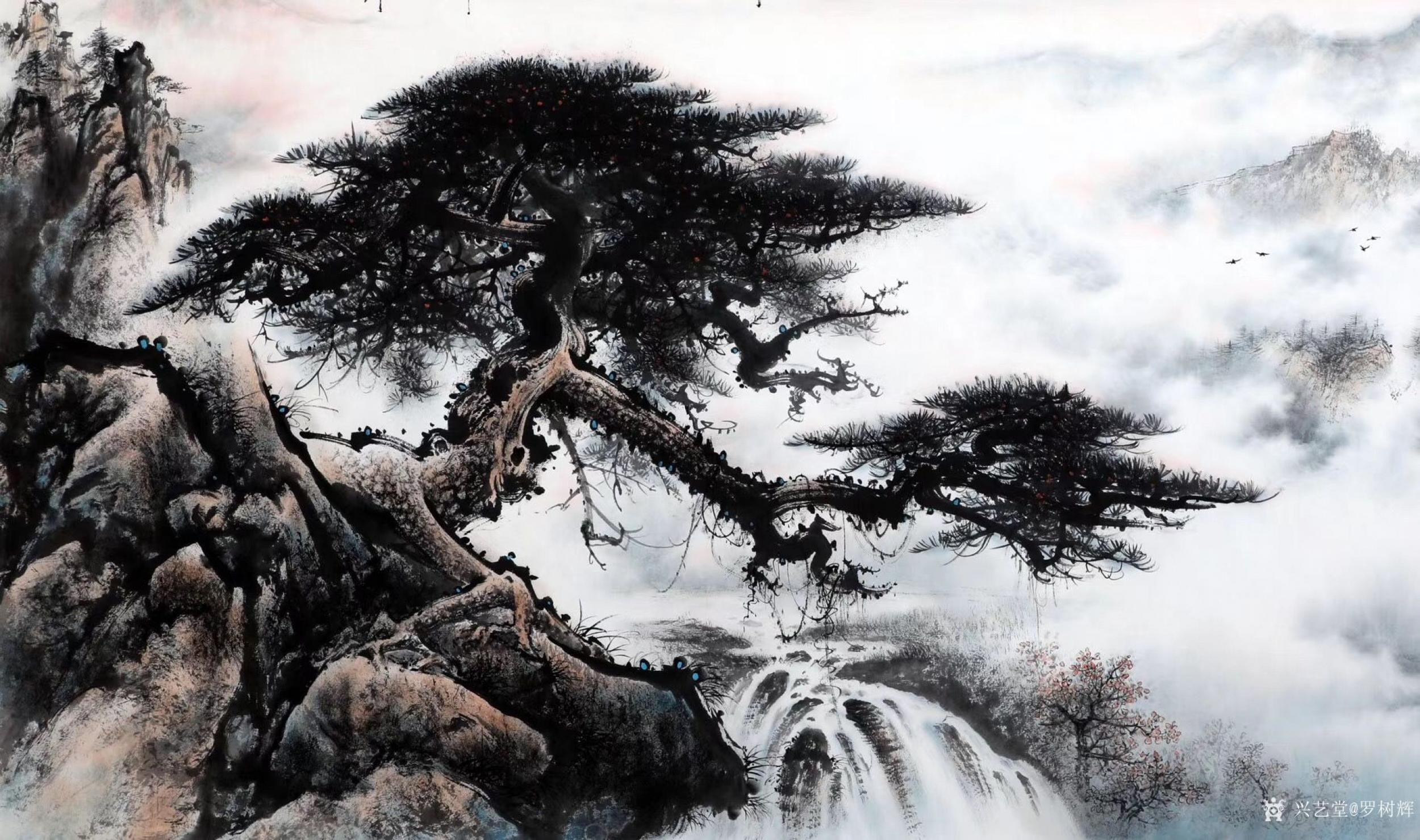 罗树辉日志-国画山水松树作品《山静松声远,秋清泉气香》;尺寸六尺整