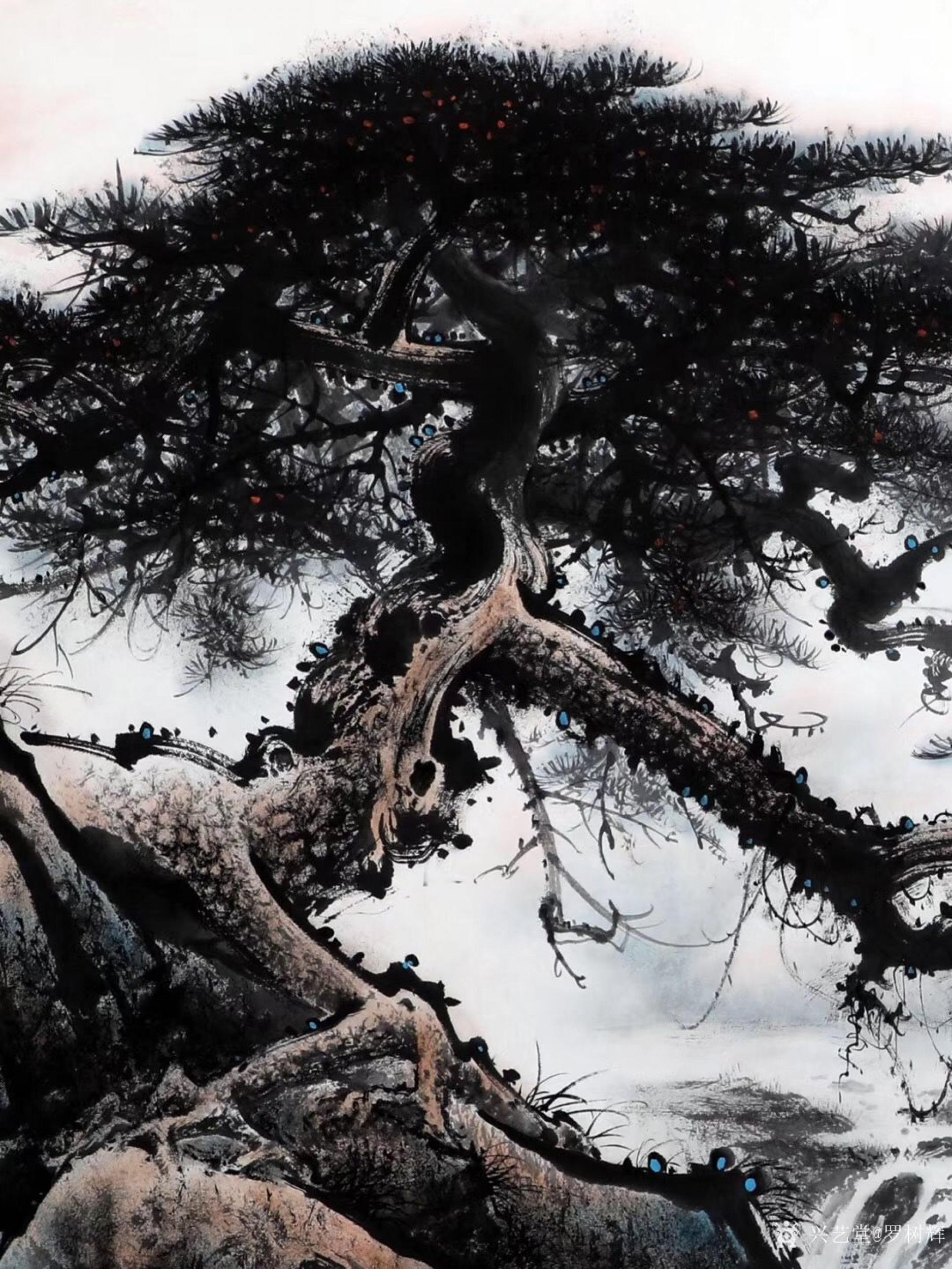 罗树辉日志-国画山水松树作品《山静松声远,秋清泉气香》;尺寸六尺整