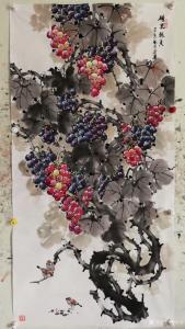 艺术品图片：艺术家韩宗华国画作品名称《葡萄麻雀～硕果累累竖》价格4000.00 元