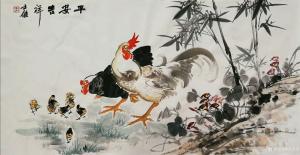 艺术品图片：艺术家卢士杰国画作品名称《鸡-平安吉祥一家子》价格1800.00 元
