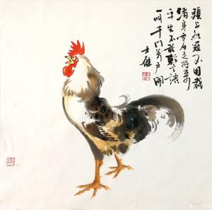 艺术品图片：艺术家卢士杰国画作品名称《鸡-头上红冠不用裁》价格1200.00 元