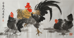 艺术品图片：艺术家傅饶国画作品名称《鸡-合家欢》议价