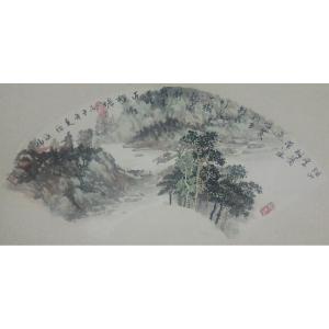 艺术品图片：艺术家马海伟国画作品名称《【扇面烟山云】作者马海伟》价格1440.00 元