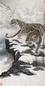 艺术品图片：艺术家石川国画作品名称《豹-一览众山小》议价