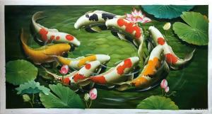 艺术品图片：艺术家黎群油画作品名称《九鱼图（九）横幅》价格1000.00 元