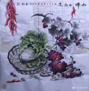 艺术品图片：艺术家卢俊良国画作品名称《白菜葡萄-山乡秋色浓》价格1000.00 元