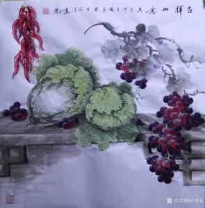 艺术品图片：艺术家卢俊良国画作品名称《白菜葡萄-吉祥如意》价格1000.00 元