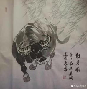 艺术品图片：艺术家刘建国国画作品名称《牛-报春图》价格600.00 元